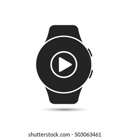 Smart watch icon with media player app symbol. Vector isolated illustration.