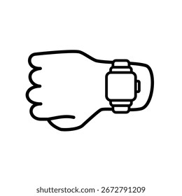 Icono elegante del reloj en la mano, estilo plano simple, Ilustración vectorial, símbolo, pictograma de la Plantilla del logotipo del diseño, para UI o UX aislado en blanco para el App móvil, editable