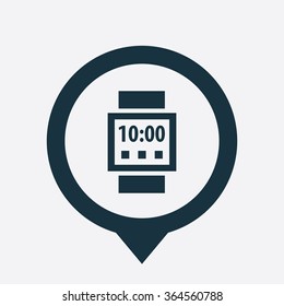smart watch icon, on white background map pin