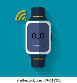 Smart watch icon with robot face. Searching signal. Wi-Fi icon connecting to network