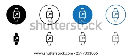Smart watch icon set in black and blue colors on white background