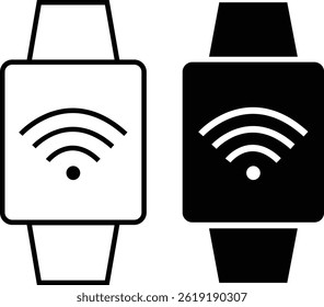 Smart watch icon set flat, line styles. Clock vectors. Wearable electronic device. Hand watch symbol. Wristband technology Illustration for Fitness and connectivity isolated on transparent background.