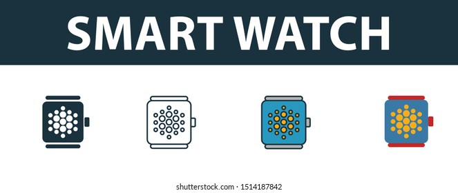 Smart Watch icon set. Premium simple element in different styles from smart devices icons collection. Set of smart watch icon in filled, outline, colored and flat symbols concept.