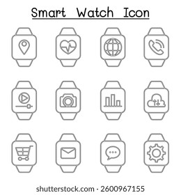 Smart watch icon set in thin line style