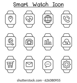 Smart watch icon set in thin line style