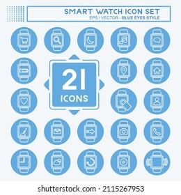Icon-Set-Symbol für Smart Watch in trendigen blauen Augen einzeln auf weichblauem Hintergrund