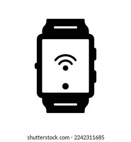 Smart watch icon to show time and help activity in black solid style