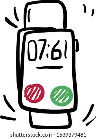 Smart watch icon it shows the time and the button to accept and reset the call.  Hand-drawn