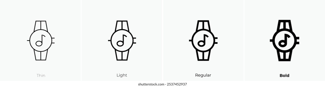 Icono de reloj inteligente. Diseño de estilo delgado, ligero, regular y audaz aislado sobre fondo blanco