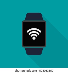 Smart watch icon with wifi app symbol. Vector isolated color illustration.