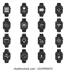 Smart Watch Icons. Black Scribble Design. Vector Illustration.