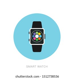 Smart watch with icons, flat concept