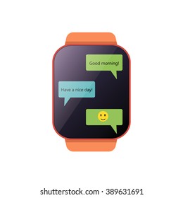 Smart watch icons flat  design with time on the display. Vector illustration
