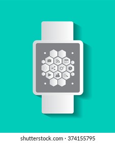 Smart watch with icons flat white