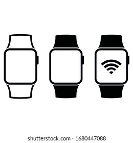 Smart watch icons. Outline classic devices in white background. Vector illustration.