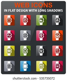 smart watch icons set in flat design with long shadow