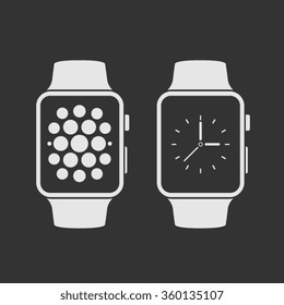 Smart watch with icons. Vector illustration.
