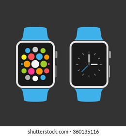 Smart watch with icons. Vector illustration.