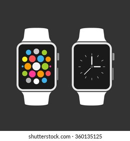 Smart watch with icons. Vector illustration.