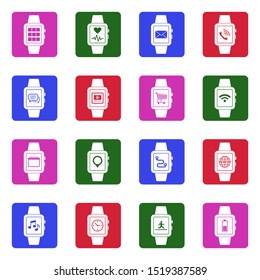 Smart Watch Icons. White Flat Design In Square. Vector Illustration.