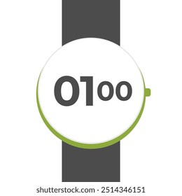 smart watch illustration at 01:00. one o'clock vector. Smart watch flat icon. Vector illustration.