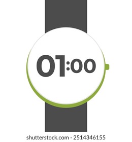 Ilustración de reloj inteligente a la 01:00. Vector de la una. Icono plano de reloj inteligente. Ilustración vectorial.