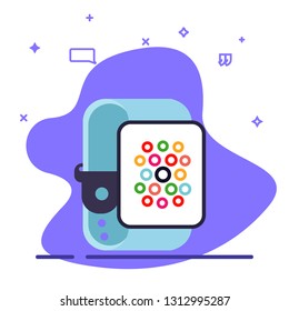 Smart watch illustration concept. Smart watch icon in flat design. Smart watch applications.
