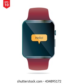 Smart Watch Illustration with Hello Pop Up on the screen