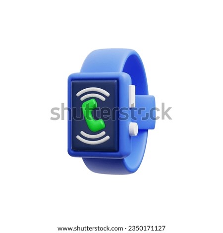 Smart watch with incoming call notification on screen 3D realistic render vector illustration isolated on white background. Smart watch volumetric icon.