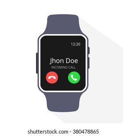 Smart watch incoming call screen. Vector illustration