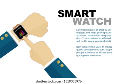 Smart watch with infographic on screen on man business hand, smart watch technology concept