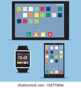 Smart watch interface, mobile phone interface and tablet interface, Vector Illustration EPS 10.