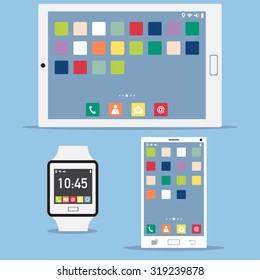 Smart watch interface, mobile phone interface and tablet interface, Vector Illustration EPS 10.