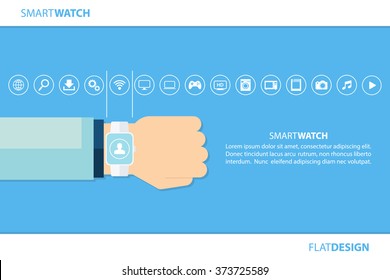 Smart Watch And Internet Of Things Concept. Smart Watch And Smart Home Devices Icons. Consumer And Connected Devices. Vector Illustration.