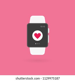 Smart watch isolated. Heart icon. Vector illustration, flat design
