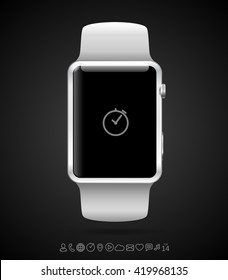 Smart watch isolated with icons on white background. Vector illustration.