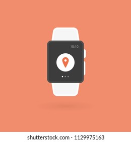 Smart watch isolated. Map pointer icon. Vector illustration, flat design