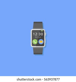 Smart watch isolated on blue background. Flat style icon. Vector illustration.