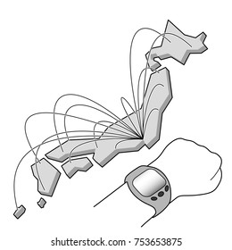 Smart Watch and Japan Map
