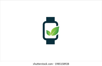 Smart watch with leaf icon logo design vector template illustration symbol