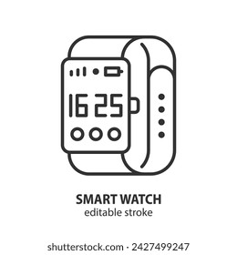 Smart watch line icon. Fitness tracker symbol. Vector illustration. Editable stroke.