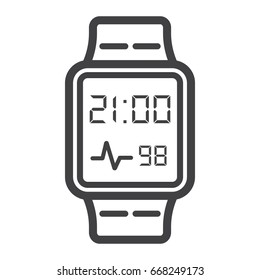 Smart watch line icon, gadget and device, vector graphics, a linear pattern on a white background, eps 10.