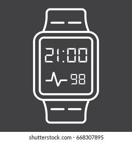 Smart watch line icon, gadget and device, vector graphics, a linear pattern on a black background, eps 10.