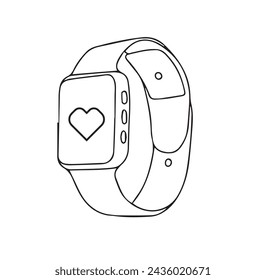 Smart Watch Line Symbol Vektor-Illustration. Handgezeichnete Kontur tragbares Armband mit Armband und Tracker Überwachung der Schlaf- und Entspannungsqualität, Herzschläge beim Sporttraining eine Zeile