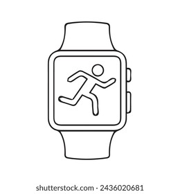 Ilustración vectorial de icono de línea de reloj inteligente. Pulsera de reloj de pulsera portátil con diseño de contorno a mano con pulsera y rastreador que controla la calidad del sueño y la relajación, los latidos del corazón durante el entrenamiento deportivo una línea