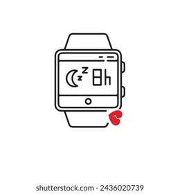 Smart watch line icon vector illustration. Hand drawn outline wearable wrist watch bracelet with wristband and tracker monitoring quality of sleep and relax, heartbeats during sports training one line