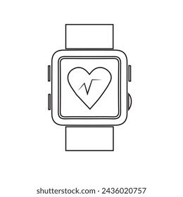 Ilustración vectorial de icono de línea de reloj inteligente. Pulsera de reloj de pulsera portátil con diseño de contorno a mano con pulsera y rastreador que controla la calidad del sueño y la relajación, los latidos del corazón durante el entrenamiento deportivo una línea