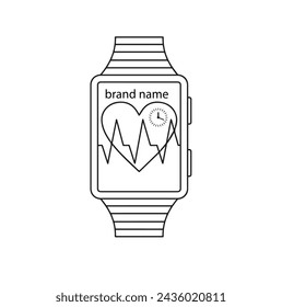 Smart watch line icon vector illustration. Hand drawn outline wearable wrist watch bracelet with wristband and tracker monitoring quality of sleep and relax, heartbeats during sports training one line