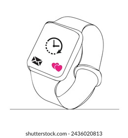 Smart Watch Line Symbol Vektor-Illustration. Handgezeichnete Kontur tragbares Armband mit Armband und Tracker Überwachung der Schlaf- und Entspannungsqualität, Herzschläge beim Sporttraining eine Zeile
