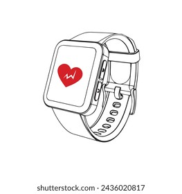 Smart watch line icon vector illustration. Hand drawn outline wearable wrist watch bracelet with wristband and tracker monitoring quality of sleep and relax, heartbeats during sports training one line